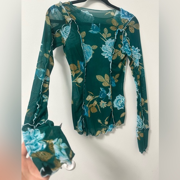 Free People Green Floral Mesh Blouse - Picture 2 of 4